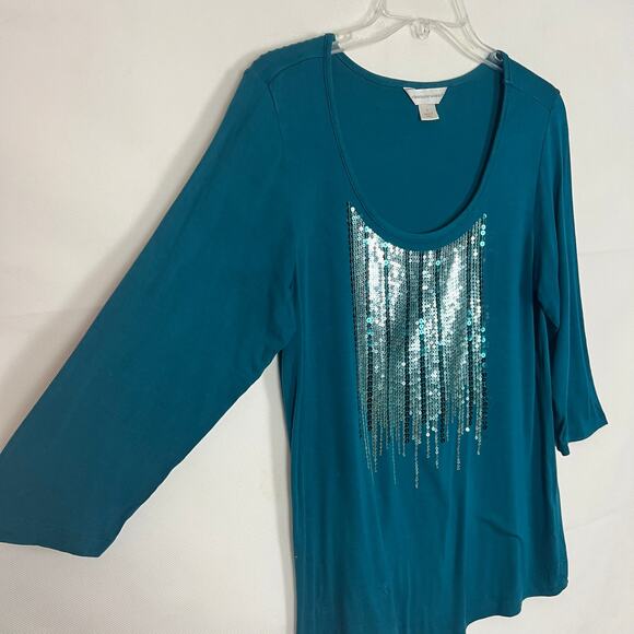 Christopher & Banks 3/4 Sleeve Sequin Blue Top Size S - Picture 5 of 11